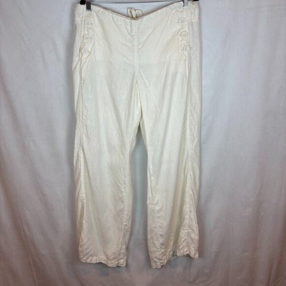 Fei Anthropologie Womens Wide leg White linen Pants sz 14 Summer Minimalist Boho - Picture 1 of 12